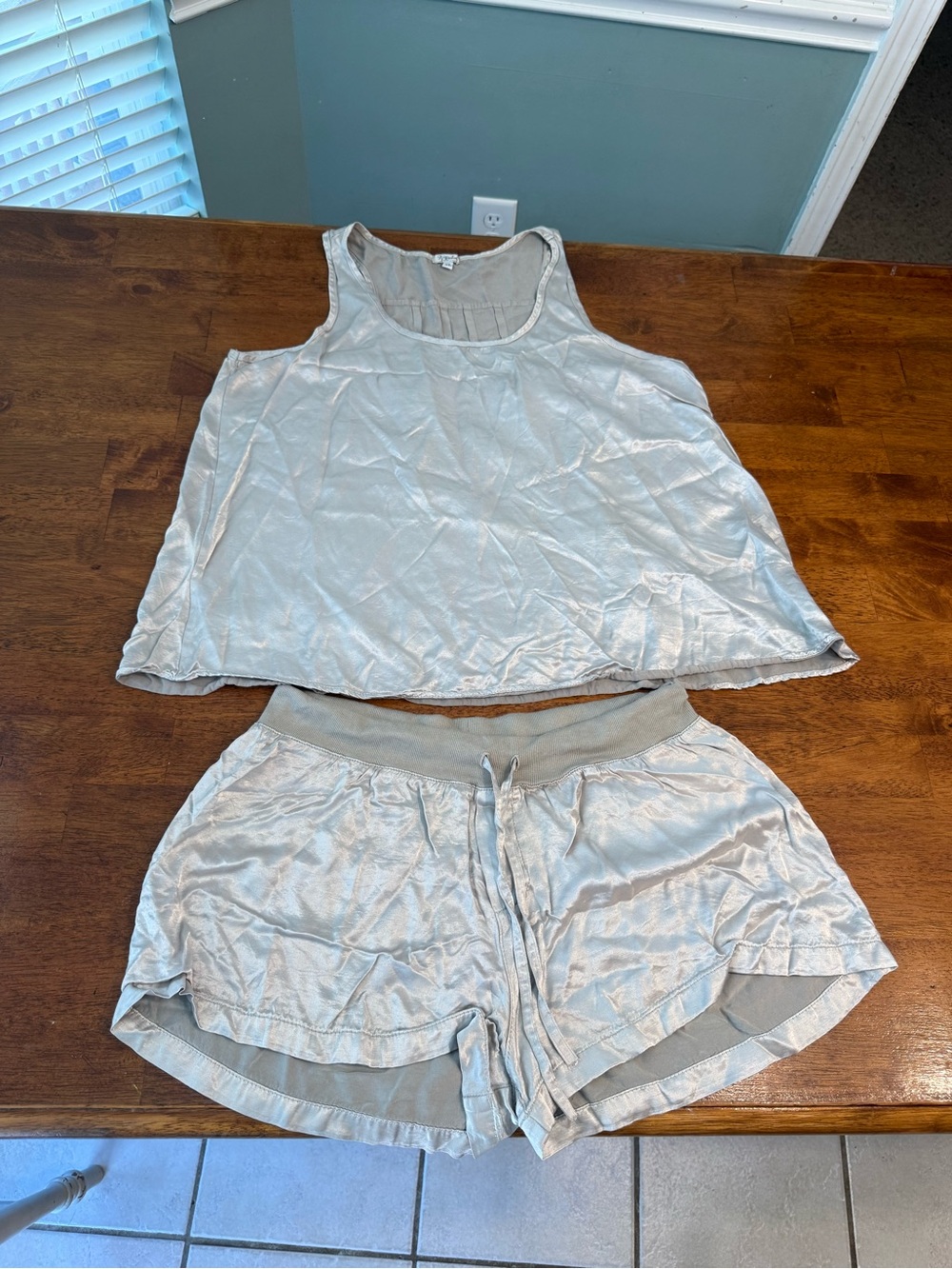 PJ Harlow Satin Pajama Set XL Tank & Mikel Boxer Shorts Loungewear Silver Gray